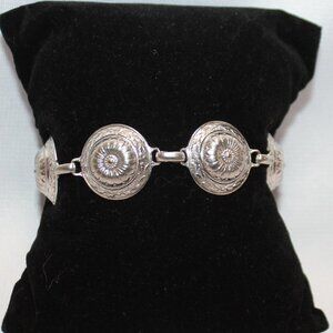 Vintage Marino Silver Etruscan Style Round Disc Bracelet